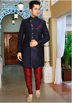 Blue with Maroon Color Designer Indo Western Sherwani